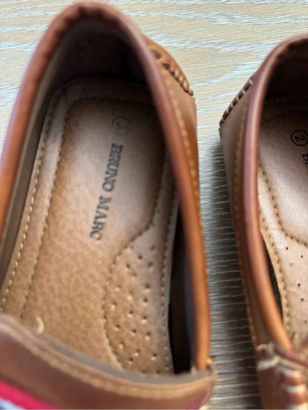 Bruno Marc Boys' Tan Leather Dress Loafers with Red & Navy Accent
